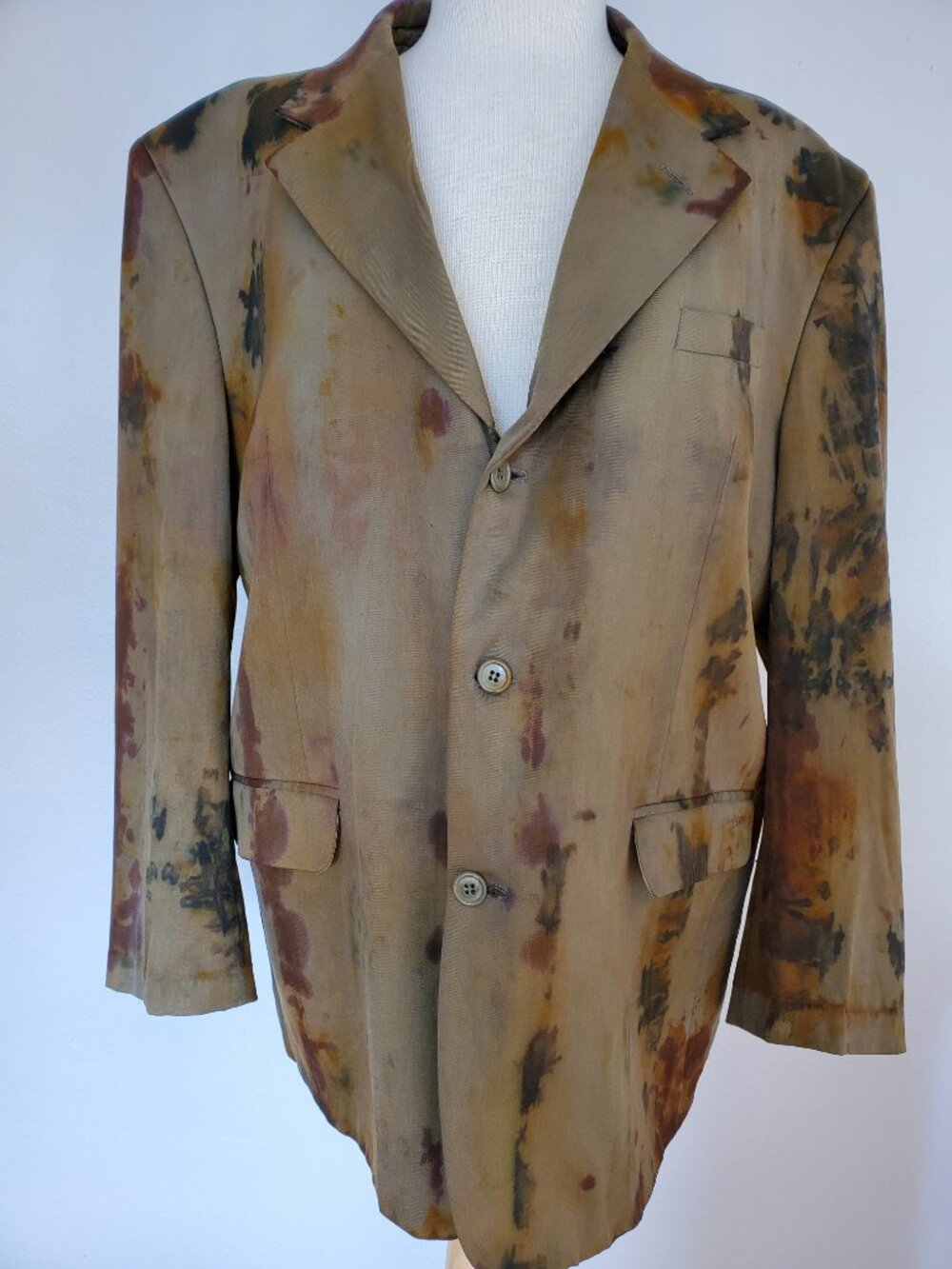 Army Blazer tie dyed brown tan khaki green beige wool camo cowboy safari 48 2X